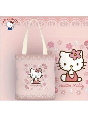 Hello Kitty Canvas Shoulder Tote Bag – Pink Shopper for Work, Travel, Hiking